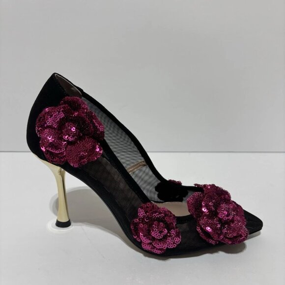 Betsey Johnson Women’s Rossa Black/Pink High Heel Pumps, Size 6.5 M - Picture 1 of 6